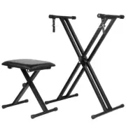 Keyboard Piano Stand & Stool Seat Adjustable Portable Folding Chair Seat SET