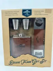 Adventure Is Out There Deluxe Flask Gift Set - 6 oz Flask, Bottle Opener, 2 Cups