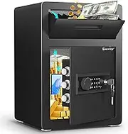 Kavey 2.6 Cub Fireproof Safe, Deposit Box with Drop Slot, Drop Safe for Business, Money Box with Backlit Touch Keypad & Dual Alarm for Home