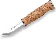 Joker Grandfather Sports Hiking Knife CL126, Curly Birch Wood Handle and 8 cm Blade of Sandvik 14C28N, Brown Leather Sheath, Tool for Fishing, Hiking, Camping and Hiking
