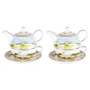 2PK LMD Country Life New Bone China Tea For One Teapot Kettle w/Saucer Set 450ml