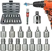 Greywolf 15 pcs Screw Extractor Set with 3/8 Inch Drive, Hex Head Multi-Spline Screw Easy Extraction Bolt Extractor Kit, Broken Bolt Extractor for Removing Broken, Rusted Bolts and Screws