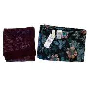Ann Taylor LOFT 2 Scarves Burgundy Chiffon Square NWT Blue Floral Shawl Wrap