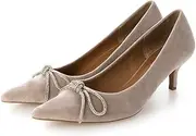 [EVOL] (イーボル) Evor IX5428 Women's Pumps Ribbon 2.2 inches (5.5 cm) Pointed Velour Pumps, Grey Beige, 23.5 cm