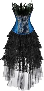 [Hengzhifeng] Women Corset Steampunk Bustier with Lace skirt Dancewear Peacock Role Playing Party Costume