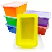 6 Pack Colored Bins with Lids, 5 Qt Plastic Cubby Bins Storage Bins Stackable...