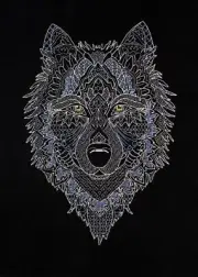 Cross stitch kit - Silver wolf 18x25cm Black Aida 14ct needlepoint kit
