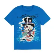 ED HARDY SKULL HAT DICE RHINESTONE BLUE T- SHIRT - MEN'S SIZE XXL - NWT