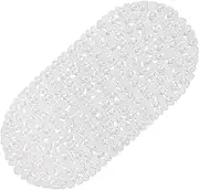 WELTRXE Pebbles Bath Mat Clear Non-Slip Bathtub Mat with Suction Cups, Drain Holes for Bathroom Showers, Tub, Machine Washable, BPA, Latex Free Safe Shower Mats, Oval 27 x 14 Inch