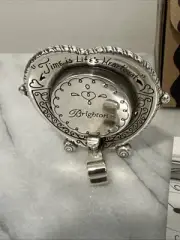 NEW Brighton Desk Clock Heart Shape Works G20112 Silver Plated NIB