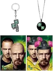 [Edgell House] Breaking Bad Merchandise Bundle – Includes Lenticular Poster, Br Ba Initial Necklace, Breaking Bad Ornament Keychain – Great Breaking Bad Gifts, Zinc, cabochon