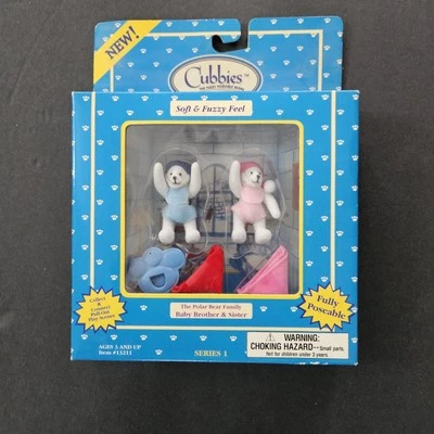 1995 Cubbies Just Toys Polar Bear Brother/Sister Fuzzy 2" Posable Miniatures new