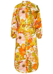 Alemais Silas Floral-print Linen Midi Dress - Multicoloured - 12 (UK12 / M) 12 (UK12 / M)