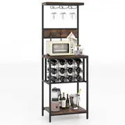Costway Freestanding Wine Rack Floor Wine Bar Cabinet w/Glass Racks Bottle Holders & Hooks