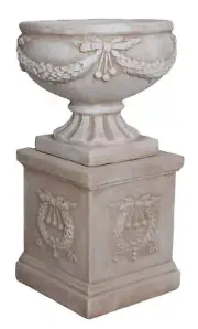 Baroque Bowl On Base 2-Piece Set Plant Bowl Antique Bowl Garden Vessel White