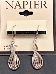 Napier Silver Tone Open Spiral Round Drop Earrings L3 NEW