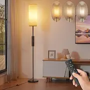 Floor Lamp with Remote Control, LED Floor Lamp, Dimmable with 3 Colour Temperatures, Modern Reading Lamp, Floor Lamp with Linen Lampshade & Foot Switch, Retro Floor Lamp for Living Room, Bedroom,