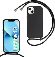 MBSLFY Silicone Mobile Phone Chain for iPhone 13 Case with Strap, Adjustable Necklace Mobile Phone Case, Necklace Case with Strap, Mobile Phone Case for Hanging, Case with Cord, Black