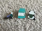 Enamel Pin Set – Bunny on Broom, Milk Carton, Panda – Cute & Whimsical Lot of 3