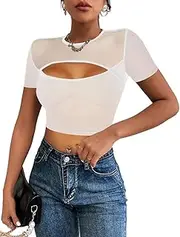 [SEBOWEL] Mesh Top Women's Transparent Short Sleeve Shirt Sexy Transparent Blouses Tops