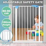 Pet Safety Gate Dog Safe Fence Puppy Baby Security Stair Barrier w/ Cat Door Adjustable 100cm