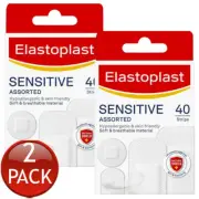 2 x Elastoplast Sensitive Assorted Strips White 40 Pack Wound Plasters Pain Free