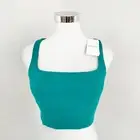 Kookai Lux Crop Top Womens EU 34 AU 6 Teal Square Neck Fitted Sleeveless New