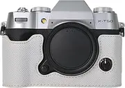 VOVMOEYA Camera Case for FUJIFILM X-T50 Mirrorless Digital Camera,Fuji XT50 Half Case with Soft Microfiber Inner,Function Well with 1/4"-20 Thread Hole Retro PU Leather Texture-Grey White