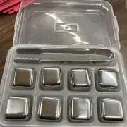 8x Stainless Steel Ice Cubes Chilling Stone Rock Reusable for Whiskey Wine Drink