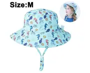 Children's Adjustable Sun Hat - Size M Blue Seahorse