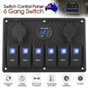6 Gang 12V Switch Panel LED Light Rocker Circuit Breaker For Car RV Boat Marine