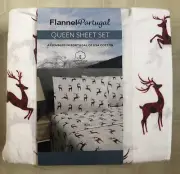 Flannel QUEEN Sheet Set % Cotton Portugal Christmas Holiday Deer