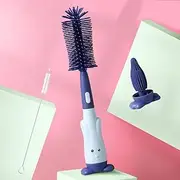 Baby Bottle Cleaning Brush, 1 Set (3 in 1) Food-Grade BPA Free Multi-Functional Silicone Bottle Cleaning Brush Kit, for Cleaning Baby Bottle Nipple Straw Rotating Bottle Cleaning Brush (Blue)