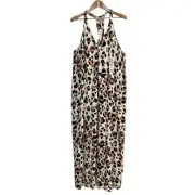 NWT Lovestitch Leopard Print Maxi Dress Size Large Tank Strappy Neck Pockets