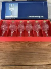 CRISTAL D'ARQUES LONGCHAMP 6 1/2” H 6oz LEAD CRYSTAL WINE GLASSES VINTAGE NIB
