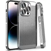For iPhone 15 14 Plus Pro Max Pro Fine Mesh Cooling Phone Case - Silver