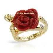 Authentic DISNEY COUTURE Beauty & The Beast Enchanted Red Rose Flower Ring Sz 8