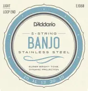 D'Addario EJS60 5-String Banjo Strings, Stainless Steel, Light, 9-20