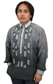 Black Long Sleeve Organza Barong Tagalog ORDER US SIZE
