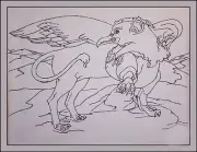 Rug Hooking Pattern "MOUNTAIN GRIFFON" on natural linen