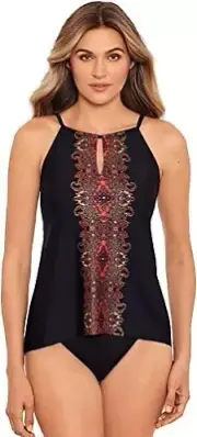 Miraclesuit KASHMIR BLACK Peephole Wirefree Tankini Swim Top, US 8