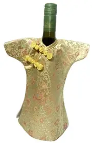 Wine Bottle Cover Asian Style Doll Dress Yellow Brocade Fabric Fully Lined NWT