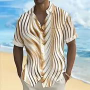 Men's Gradient Waves Shirt Summer Shirt Button Up Shirt Short Sleeve Fashion Casual Outdoor Vacation Dailywear Summer Spring Turndown 3D Print Collared Shirts