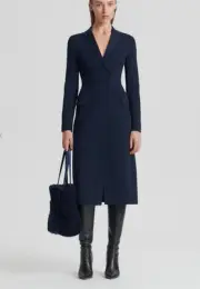 SCANLAN THEODORE Crepe Knit Tailored Coat - Navy - Size XS