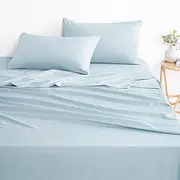 Wake In Cloud - King Single Bed Sheets Set, 1000TC Ultra Soft Microfiber Bedding, Extra Deep Fitted Sheet & Flat Sheet & 2 Pillowcases, 4 Piece, Light Blue, King Single Size