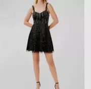 $265 Aidan by Aidan Mattox Womens Black Beaded Sequin Sweetheart Dress Size US 8
