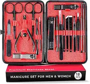 18pcs Stainless Steel Manicure Kit for Men & Women - Professional Manicure Pedicure Set - Portable Women Grooming Kit for Home or Travel - Cuticle Kit with Nail Clipper Set, Scissor, Tweezer, Ear-Pick