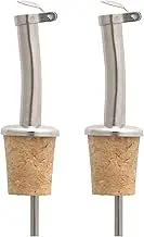 HIC Kitchen Bottle Stopper Pourer with Hinged Flip-Top Lid, 18/8 Stainless Steel, Set of 2