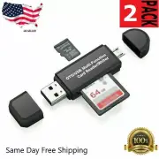 2xMicro USB OTG to USB 2.0 Adapter SD/Micro SD Card Reader With Standard USB NEW