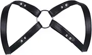 [TiaoBug] Men Lingerie Faux Leather Adjustable Body Chest Harness Costume with Press Buttons